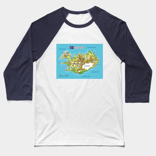 Geographic map of Iceland Baseball T-Shirt by AliJun